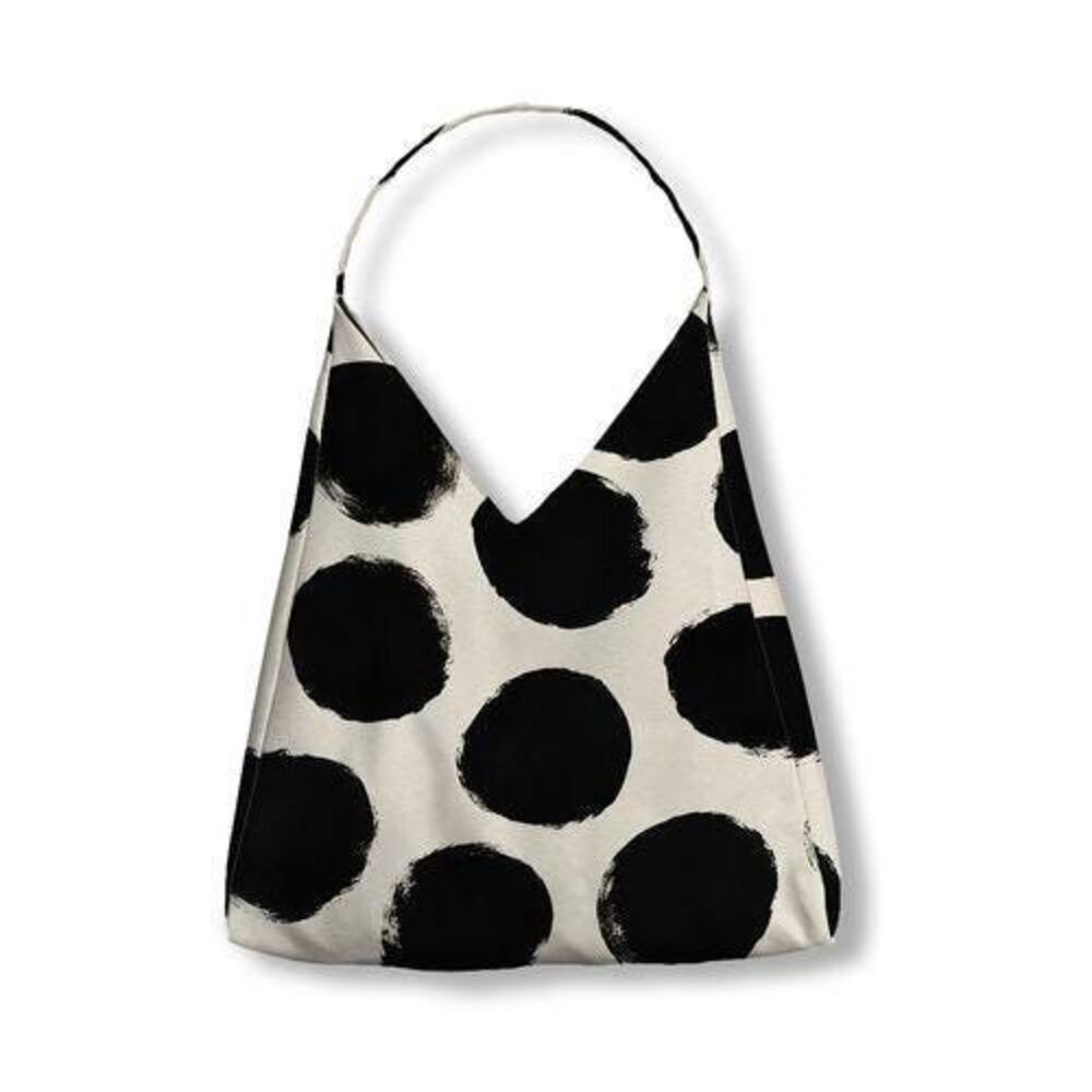 Polka Dot Tulip Bag | Minimalist Botanical Ink Art, Monochrome Canvas Shoulder B